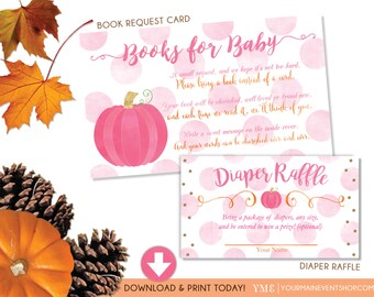 Girl Fall Pumpkin Book Request Card and Diaper Raffle Ticket Bundle • Fall Autumn Pumpkin Baby Shower • Instant Download Printable BS-F-01