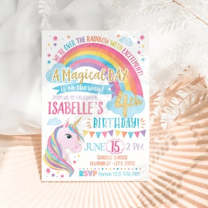 Unicorn Birthday Invitation, Unicorn Invitation, Rainbow Invitation, Rainbow Unicorn Birthday Invite Printable, Unicorn Party image 3