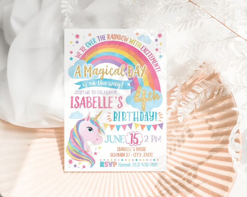 Unicorn Birthday Invitation, Unicorn Invitation, Rainbow Invitation, Rainbow Unicorn Birthday Invite Printable, Unicorn Party image 3