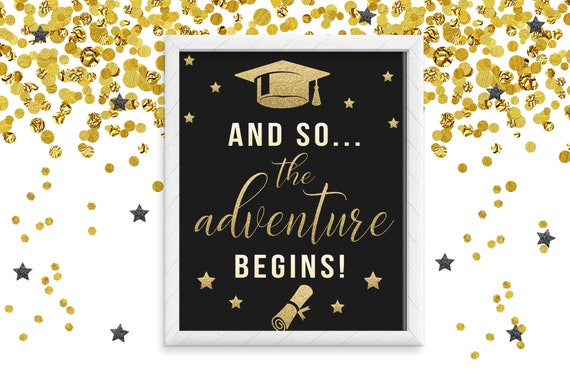 Graduation Party Sign Decorations Centerpiece Adventure Begins Instant Download Printable Il_570xn