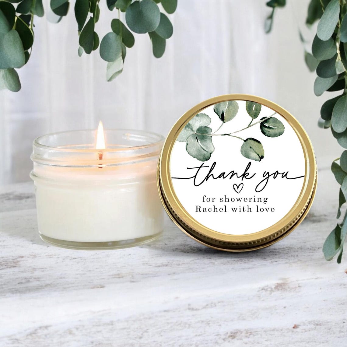 Eucalyptus Bridal Shower Favor Candles, Personalized 4 Oz. Soy Candle ...