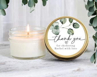 Velas de eucalipto para despedida de soltera, velas de soja personalizadas de 113 g, regalos personalizados, regalos de despedida de soltera con vegetación