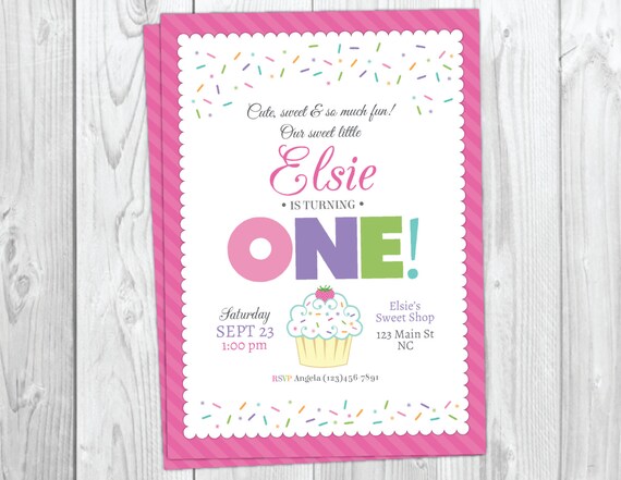 Cupcake Birthday Invitation - Sweet Sprinkles Birthday Invite - First Birthday Invitation - 1st Birthday - Instant Download Il_570xn