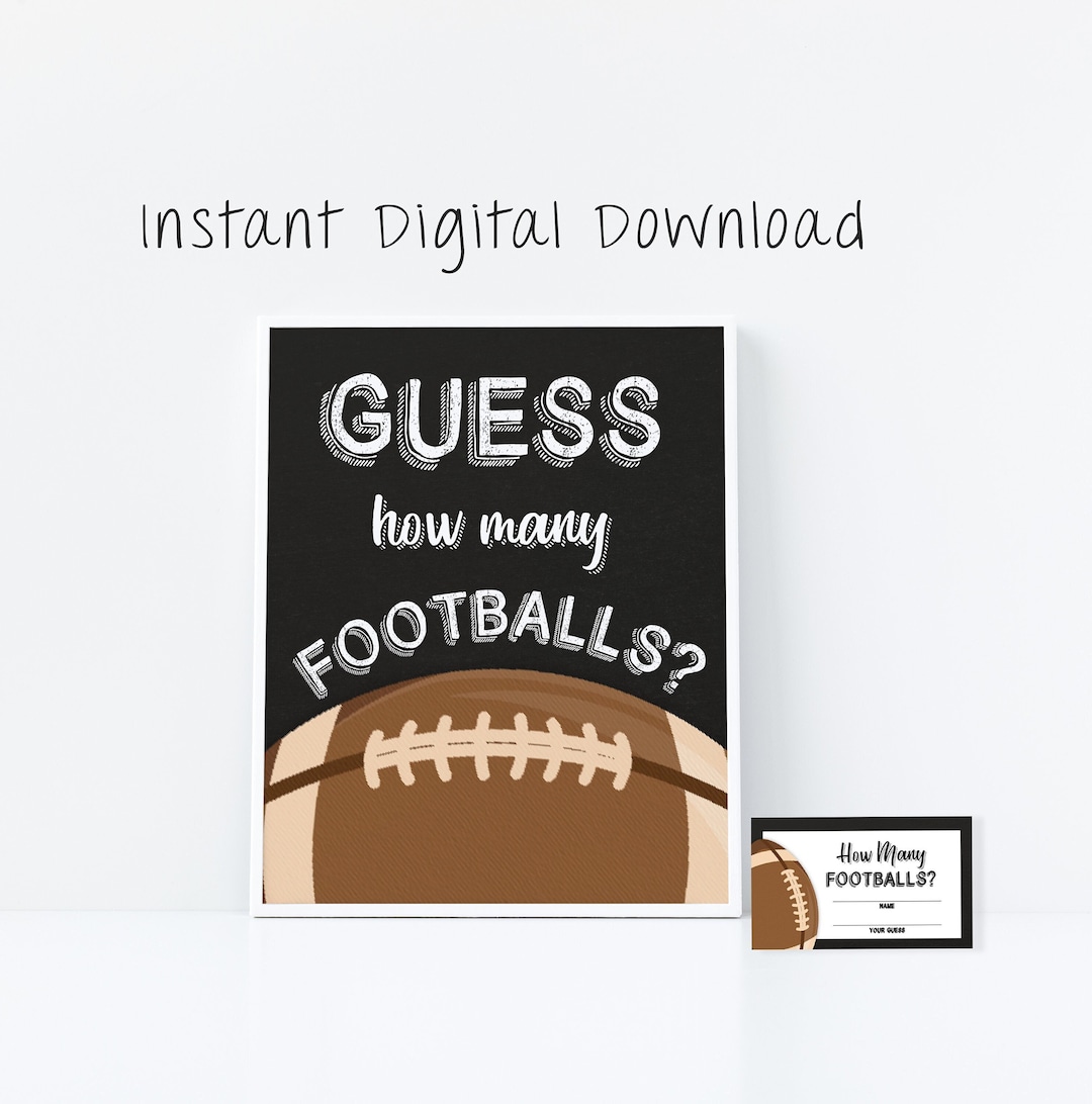 Guess How Many Footballs Sports Baby Shower Game Poster Sign Printable