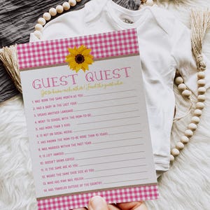 Country Sunflower BabyQ BBQ Baby Shower Game, Find The Guest Quest