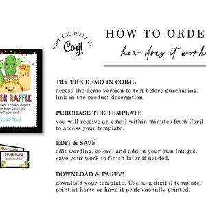 May include: A printable diaper raffle sign with a black background and colorful illustrations of a taco, avocado, and cactus. The text reads "Diaper Raffle" and "If you brought a pack of diapers, please leave them here with your card! Thank You!"