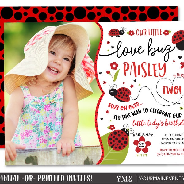 Ladybug Invitation, Ladybug Photo Birthday Invitation, Ladybug Party Invite, Lady Bug Love Bug Invitation, Spring Summer Birthday Printable