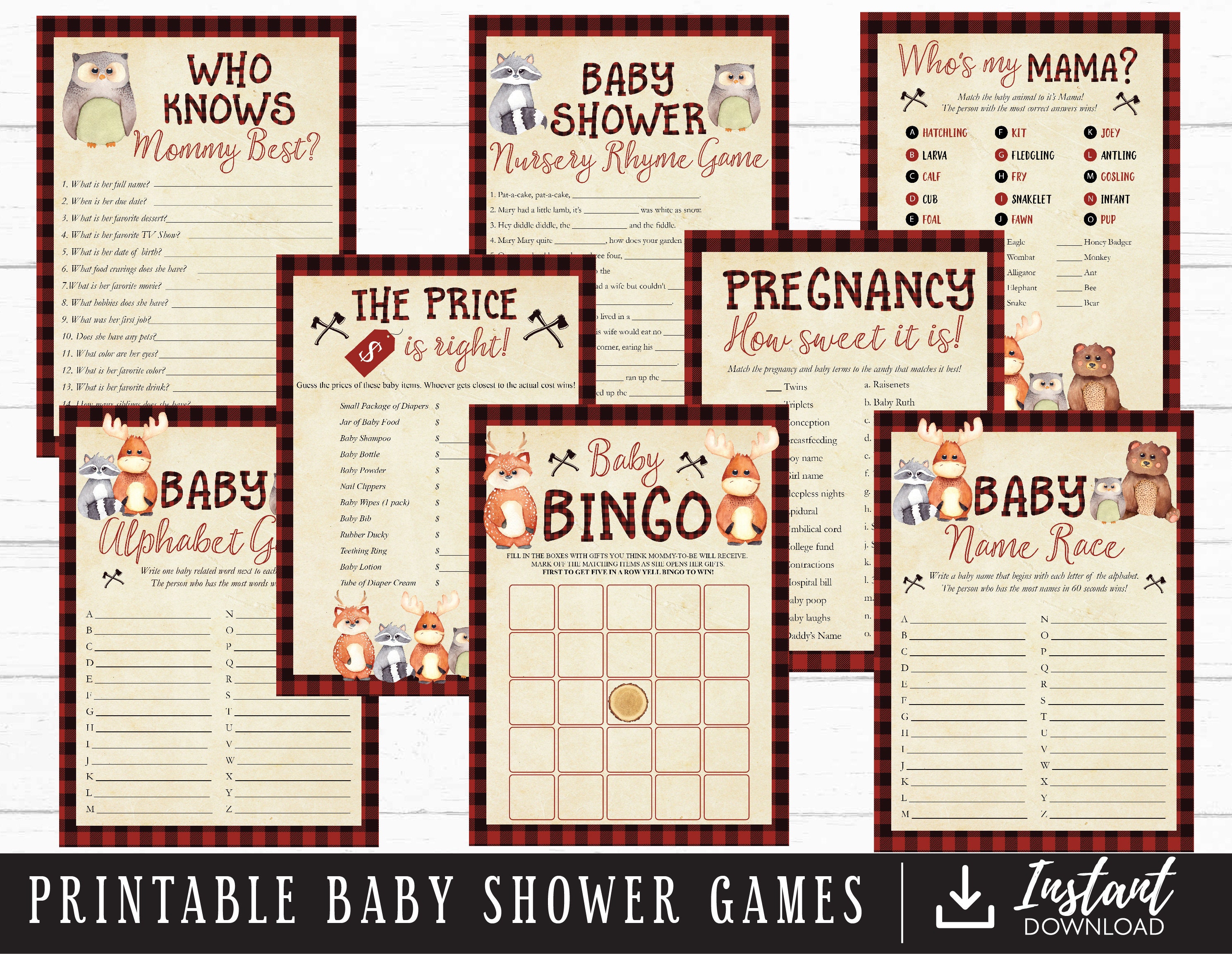 Red Woodland Lumberjack Baby Shower Games Baby Sprinkle Games Etsy