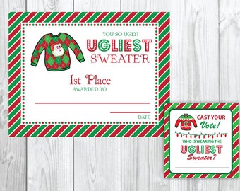 Ugly Sweater Christmas Party Voting Cards & Awards | Tacky Christmas Party