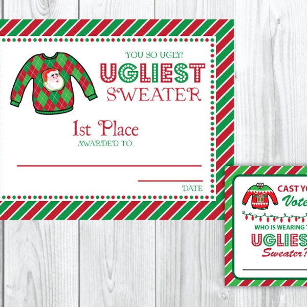 Ugly Sweater Christmas Party Voting Cards & Awards | Tacky Christmas Party