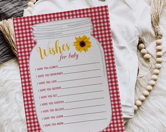 Country Sunflower BabyQ BBQ Baby Shower Wishes For Baby Activity Cards