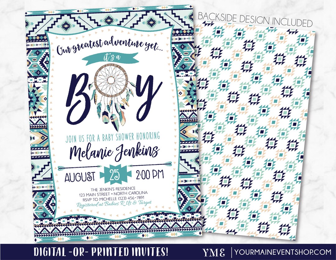 Tribal Boy Baby Shower Invitation Boho Arrows and - Etsy