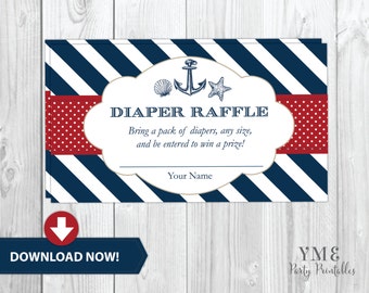 Nautical Anchor Baby Shower Diaper Raffle Tickets - Beach Baby Boy Shower - Diaper Raffle Card - Diaper Request # 023