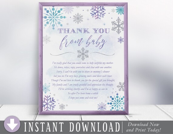 Snowflake Winter Wonderland Baby Shower Decorations Thank You Sign Poem Baby Sprinkle Banner Printable Baby Shower Decor Poster Il_570xn