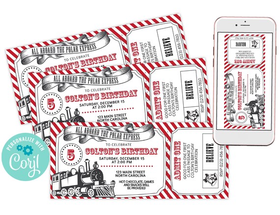 The Polar Express Birthday Invitation - Christmas Polar Express Party Instant Download Editable Evite Invite Il_570xn