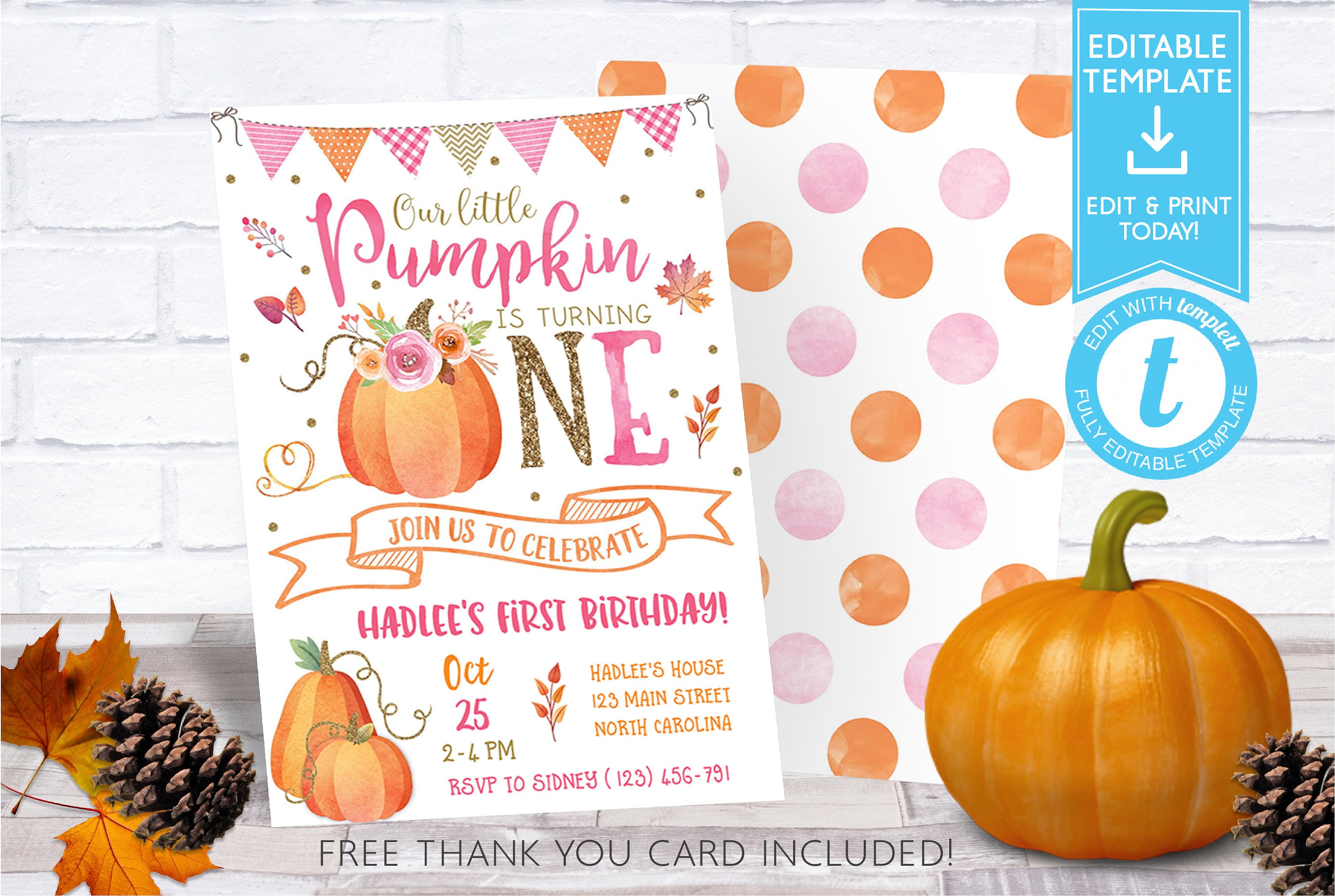 Pumpkin Birthday Invitation Little Pumpkin Invitation Fall Etsy