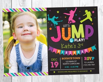 Bounce House Birthday Invitation - Trampoline Jump Birthday Invite - Girl Bounce Birthday - Bounce and Play! Trampoline Birthday Party