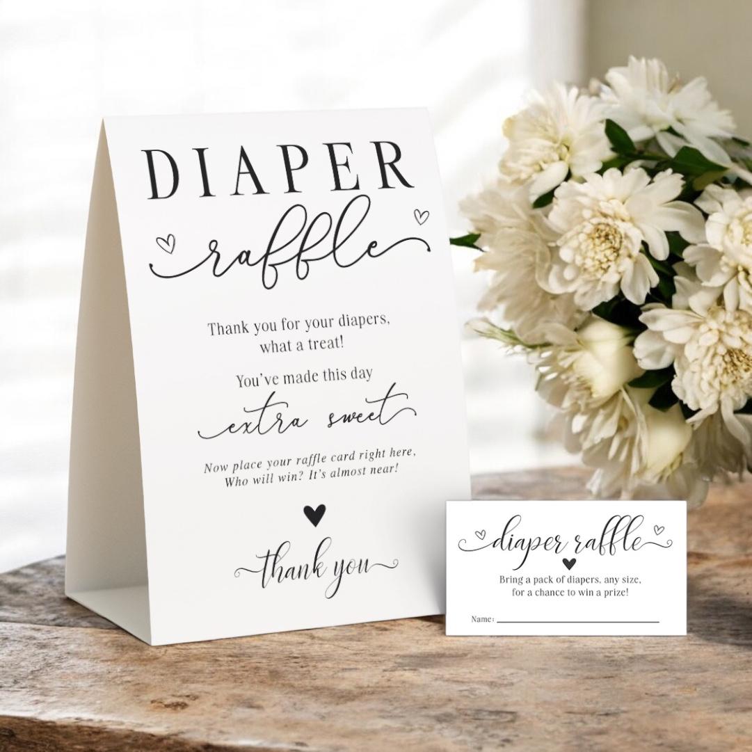 Printed Diaper Raffle Sign and Cards Baby Shower Games