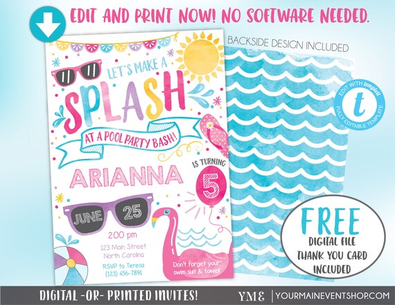 pool party invitation pool party birthday invite summer free printable swimming party invitations