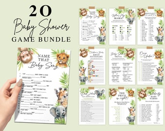 Safari Animal Baby Shower Games Bundle, Jungle Themed Games and Activities, Party Favors