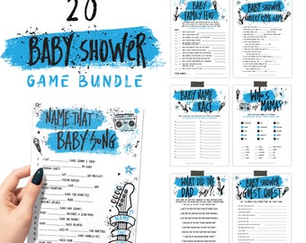 Born To Rock Boy Baby Shower Games Bundle, Rock Themed Games and Activities, Party Favors