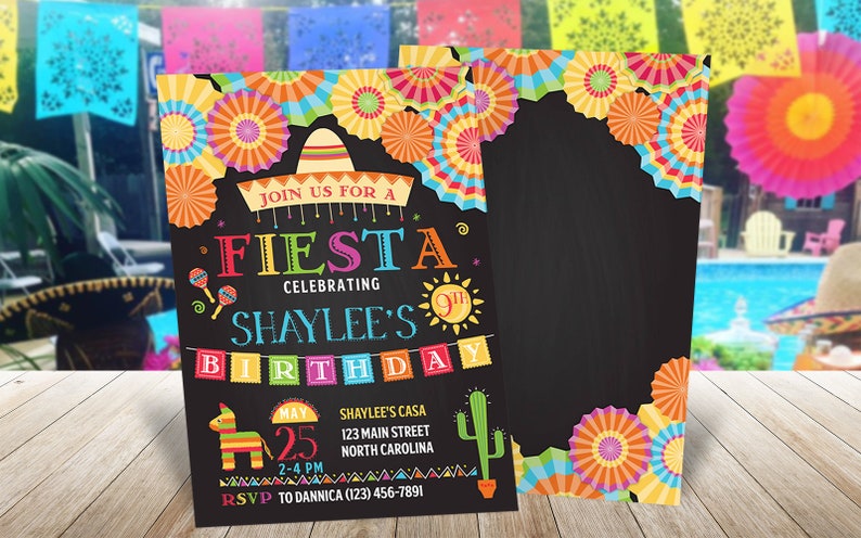 Fiesta Photo Birthday Invitation Mexican Party Invite Cinco de Mayo Printable Invitations with Picture image 4