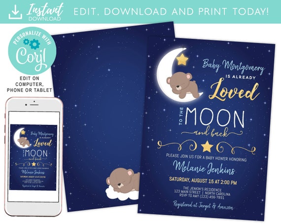 Boy Baby Shower Invitation, Love You To the Moon and back Baby Shower Invitation, Bear Baby Shower invite, Twinkle Twinkle Little Sar Il_570xn