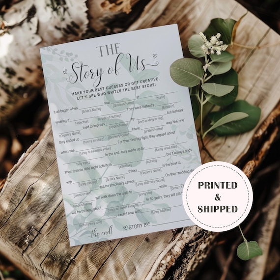 PRINTED Love Story Bridal Shower Game, Mad Libs Wedding Activity