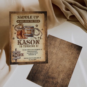 Saddle Up Country Western Invitation, Rustic Wood, Cowboy Hat and Lasso, Cowboy Birthday Invitation, Printable, Instant Download image 4