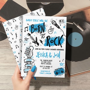 Born To Rock Blue Boy Baby Shower Invitation