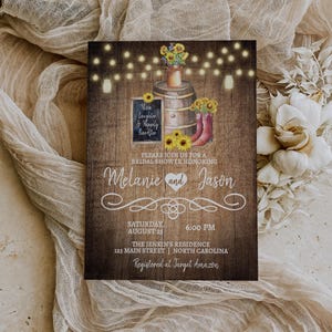 Country Rustic Sunflower Bridal Shower Invitations, Wedding