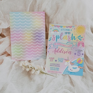 Unicorn Birthday Pool Party Invite