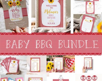 BabyQ BBQ-babyshowerbundel met uitnodiging, borden, decor, tags, spelletjes en meer