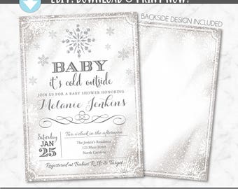 Baby It's Cold Outside Invite - Snowflake Baby Shower Invitation - Christmas Winter Wonderland Baby Shower -Instant Download # 033