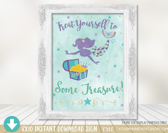 Mermaid Party Sign • Treasure Favor Bag Gift Centerpiece Birthday Party Sign • Under The Sea Instant Download Printable