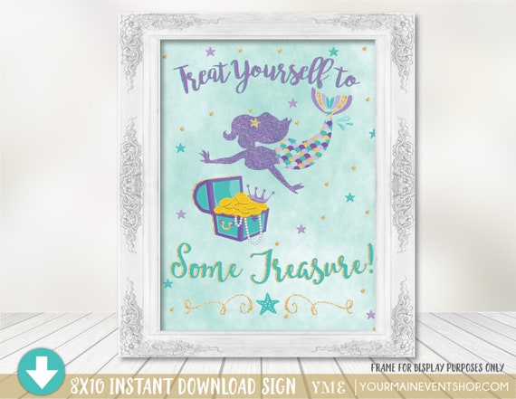 Mermaid Party Sign • Treasure Favor Bag Gift Centerpiece Birthday Party Sign • Under The Sea Instant Download Printable Il_570xn