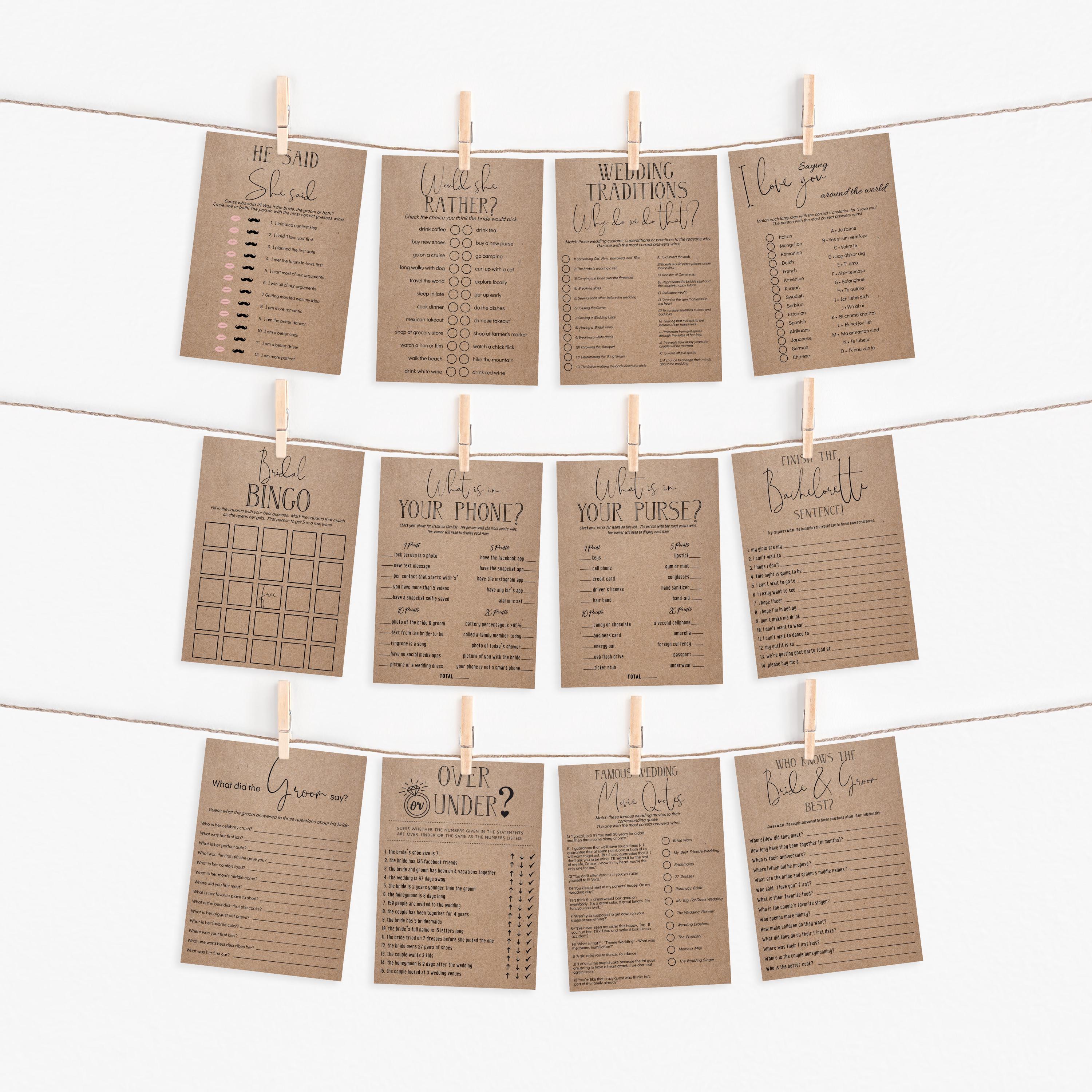 Bridal Shower Photo Scavenger Hunt Game Cards | Pack Of 30, 5x7 Inches, Kraft Cardstock