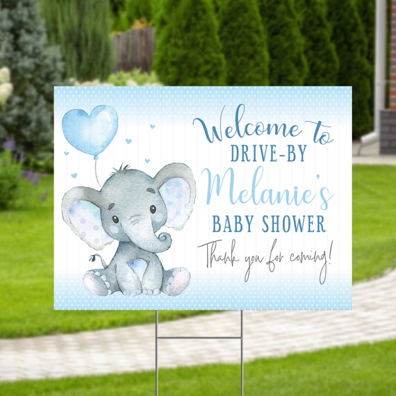Elephant Boy Baby Shower Yard Sign Drive By Drop Off Welcome Sign Poster Decorations, Instant Download Template Il_570xn