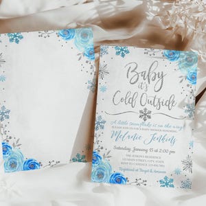 Boy Snowflake Floral Baby Shower Invitation, Baby It&#39;s Cold Outside