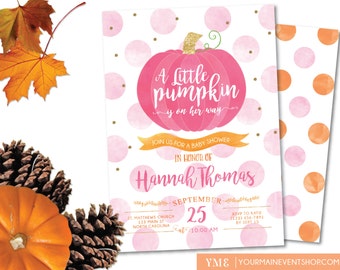 Little Pumpkin Fall Baby Shower Invitation, Girl Fall Baby Shower Invite, Autumn Shower, A Little Pumpkin Is On The Way • BS-F-01