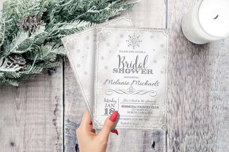 Winter Snowflake Bridal Shower Invitation Printable Wonderland Bridal Invite Christmas Bridal Shower image 3