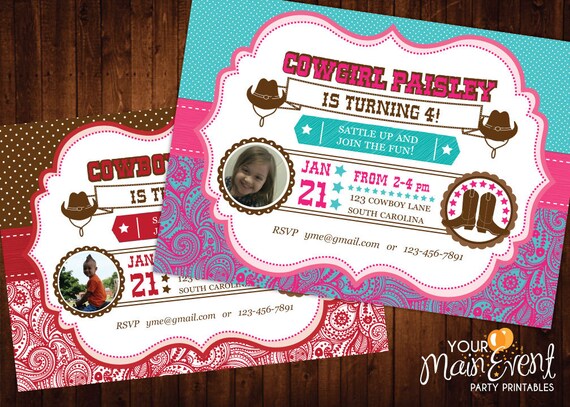 Cowboy and Cowgirl Birthday Invitation, Western Birthday Party Invites, Country Birthday, Cowgirl, Cowboy Il_570xn