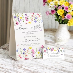 Wildflower babyshower luierloterijspel, baby in bloei-spellen, zelfstaand bord en luierloterijkaarten