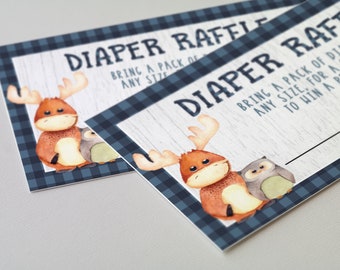 Woodland Diaper Raffle Card, Boy Bear Forest Animals Diaper Raffle Tickets Editable Template Printable