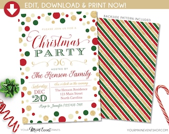 Christmas Party Invitation, Christmas Party Invite, Christmas Party Printable, Holiday Party DIY Edit Templett Printable