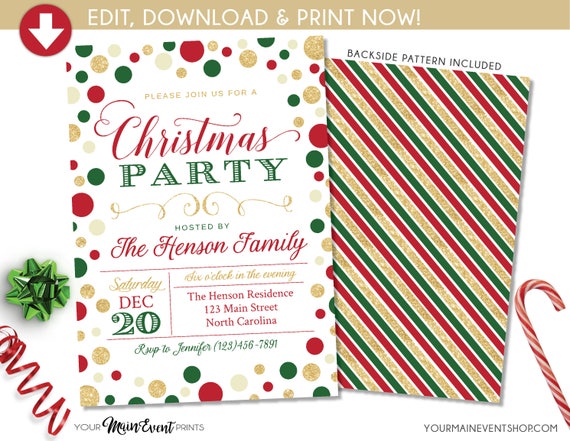 Christmas Party Invitation, Christmas Party Invite, Christmas Party Printable, Holiday Party DIY Edit Templett Printable Il_570xn