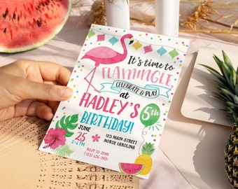 Flamingo Invitation, Let's Flamingle Birthday Invite, Luau Pool Party, Summer Printable, Tutti Frutti