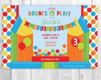 Bounce House Birthday Invitation - Jump Birthday - Boy Bounce Birthday - Bounce and Play!