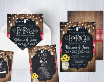 BabyQ Baby Shower Invitation, Country Baby BBQ invite, Baby Sprinkle, Sunflowers, Country, Rustic, Spring, Summer, Fall, DIY Printable