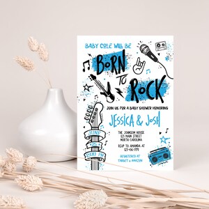 Född att rocka blå pojke babyshowerinbjudan bild 7